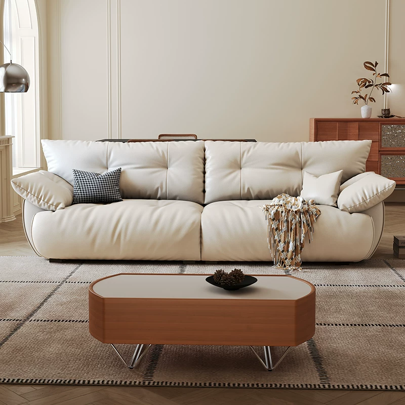 Petal-Back Leather Sofa