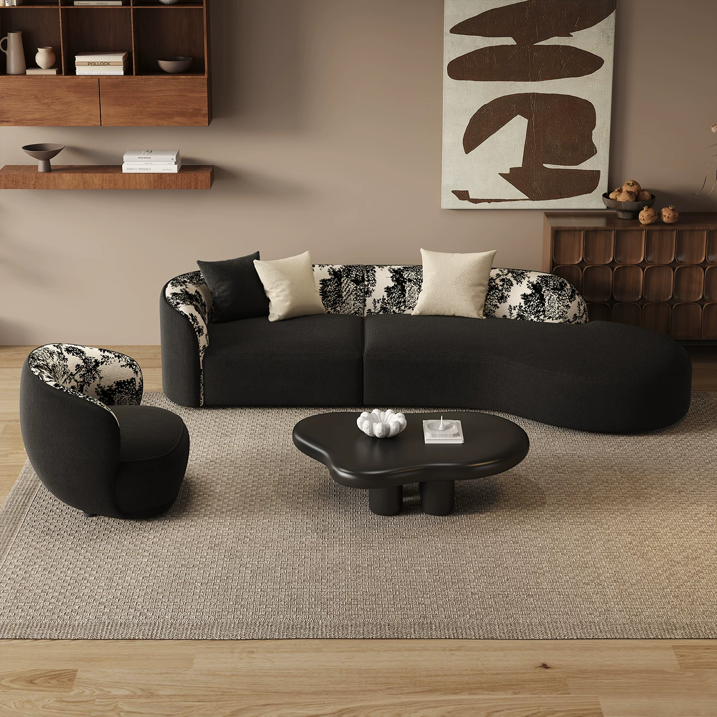 Curved Printed Fabric Sofa