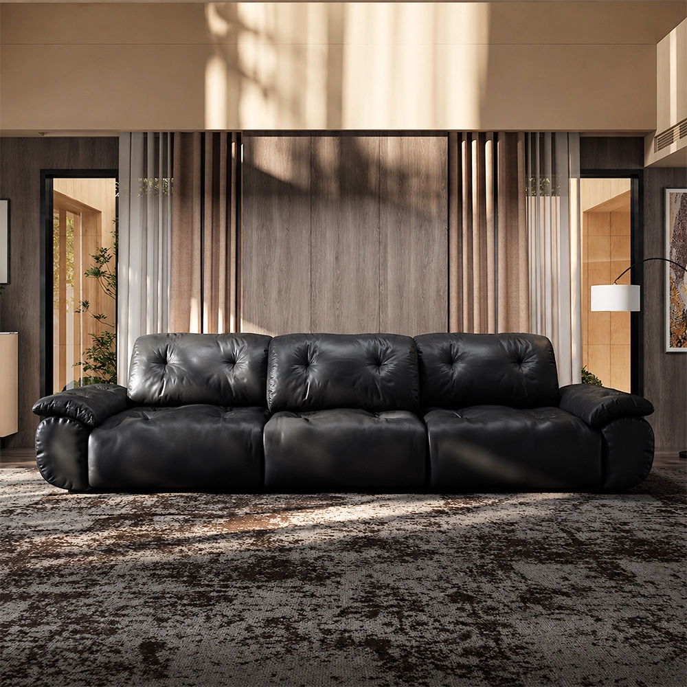 Minimalist Deep-Seat Leather Sofa