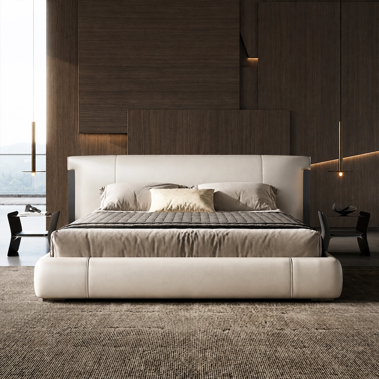 Italian Minimalist Leather Bed