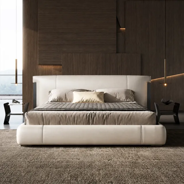 Italian Minimalist Leather Bed
