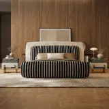 Striped Fabric Upholstered Bed