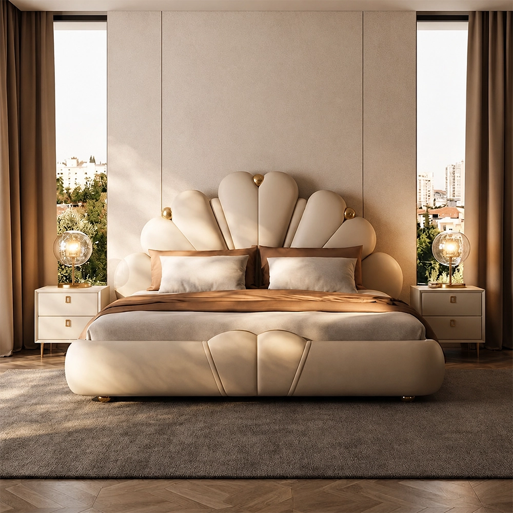 Upholstered Bed with Petal Backrest