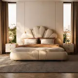 Upholstered Bed with Petal Backrest