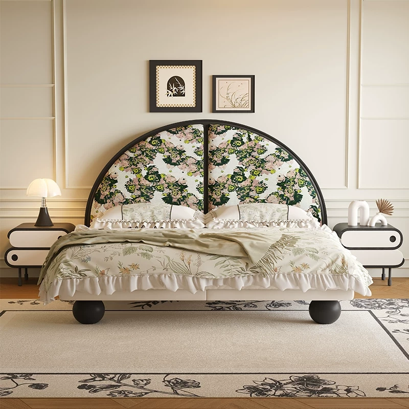 Curved Floral Velvet Bed