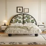 Curved Floral Velvet Bed