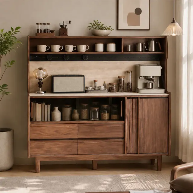 Solid Wood & Stone Sideboard