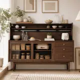 Solid Wood Vintage Sliding Door Sideboard