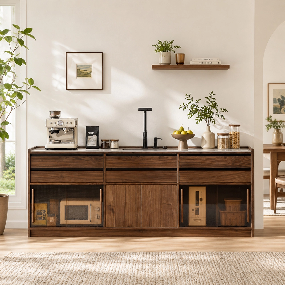 Black Walnut Coffee Cabinet with Slab Top