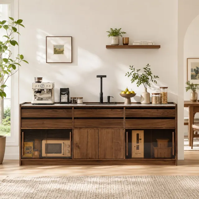 Black Walnut Coffee Cabinet with Slab Top
