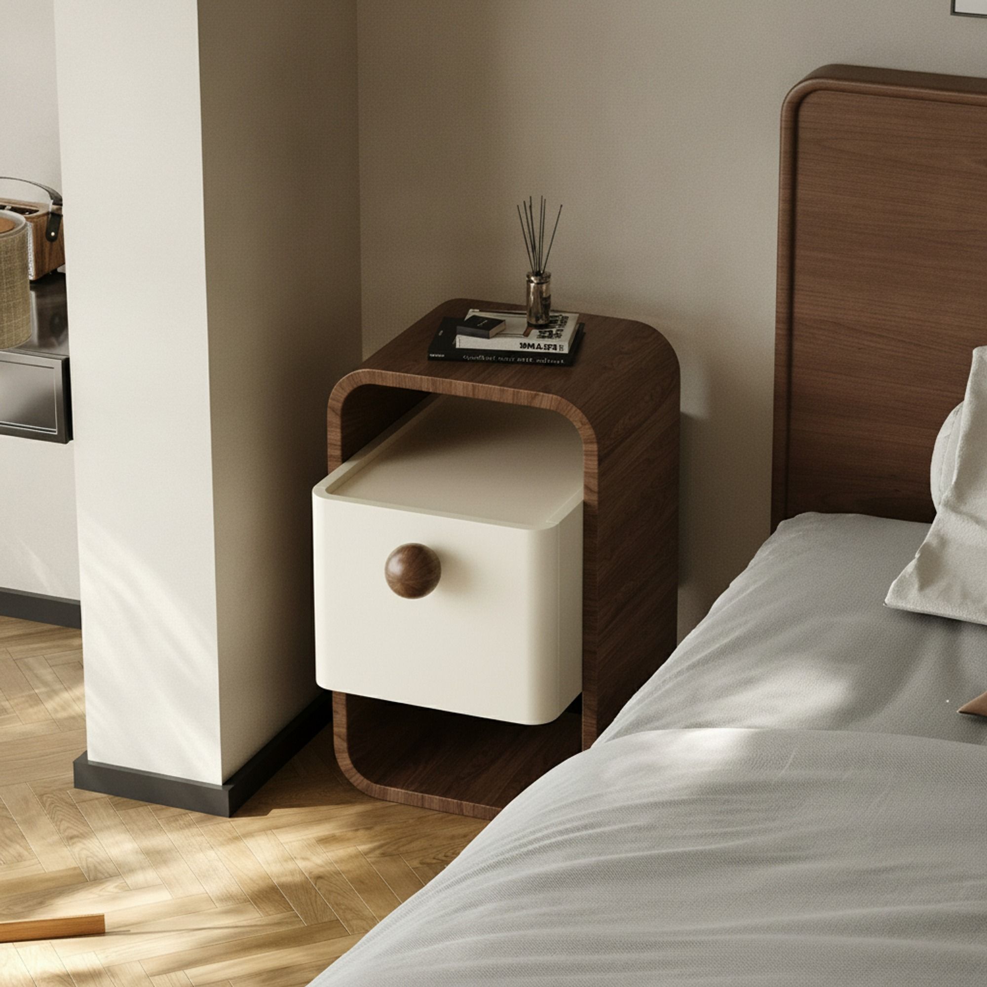 Lacquered Floating Nightstand with Drawer