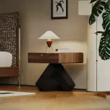 Vintage Geometric Wood Nightstand