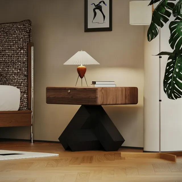 Vintage Geometric Wood Nightstand