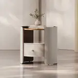 Slab Top Nightstand with Saddle Leather