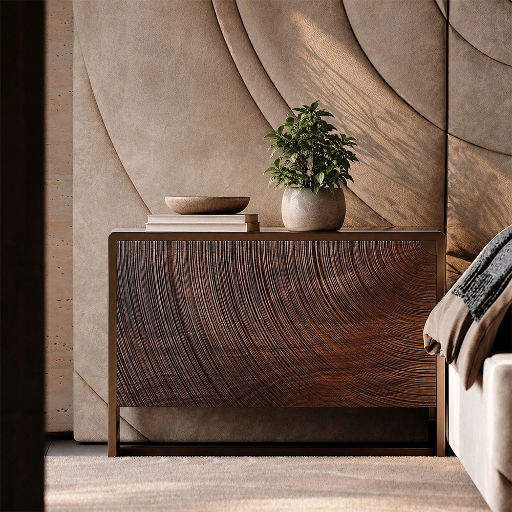 Carved Wood & Marble Nightstand