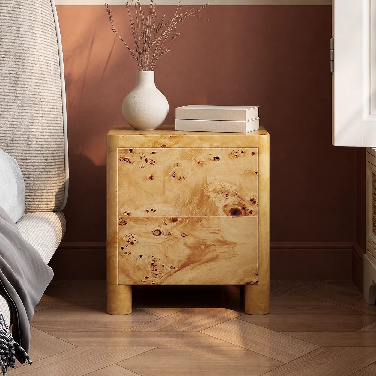 Natural Burl Wood Nightstand