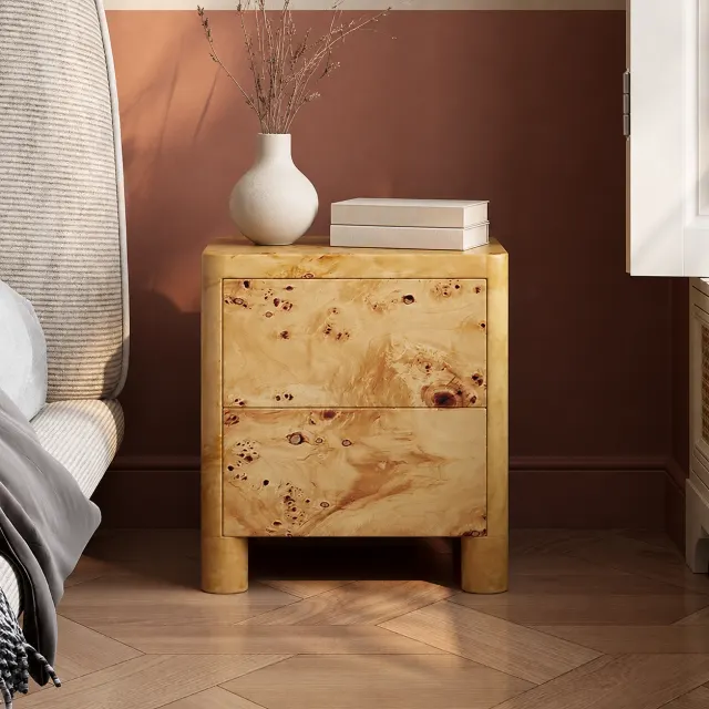 Natural Burl Wood Nightstand