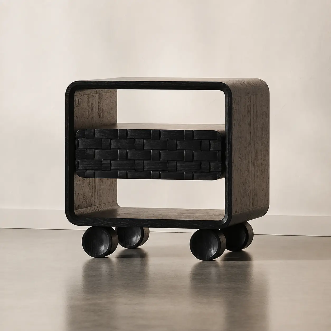 Black Retro Woven Nightstand