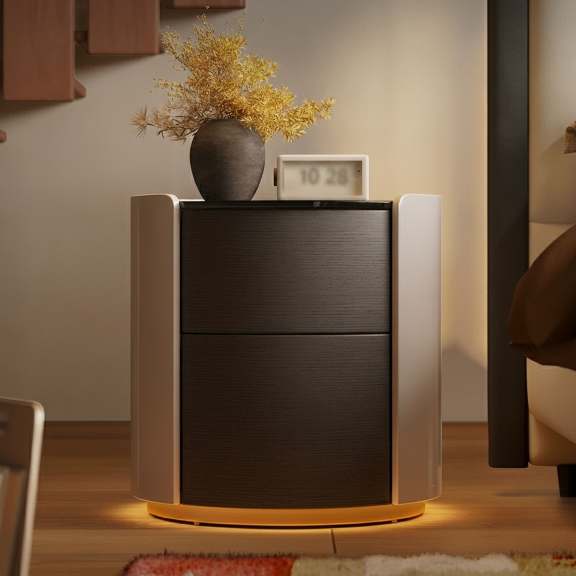 Round Nightstand with Sensor Light