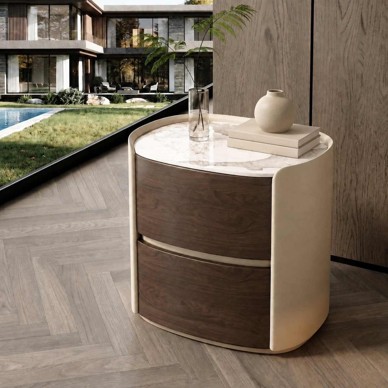 Sintered Stone Double-Door Nightstand