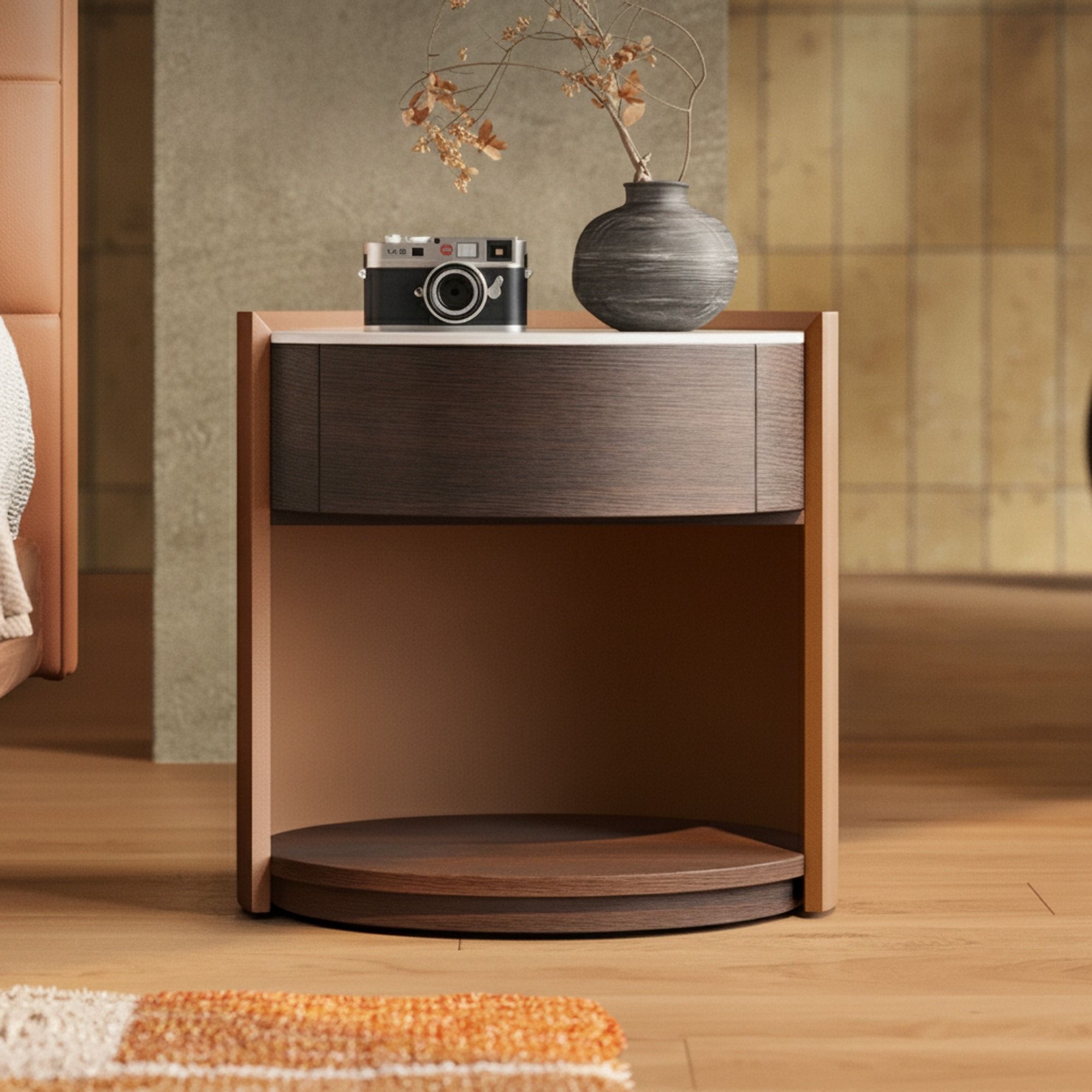 Sintered Stone & Wood Veneer Nightstand