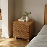 Solid Wood Nightstand with Pattern