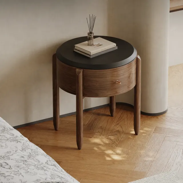 Round Wood Veneer Nightstand