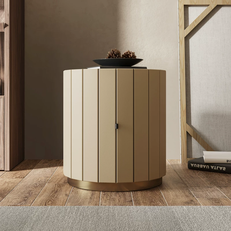 Round Leather Nightstand
