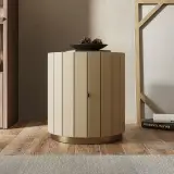 Round Leather Nightstand