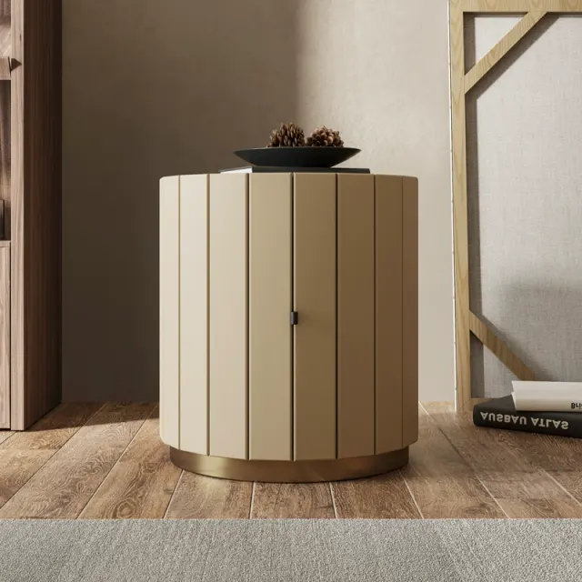 Round Leather Nightstand