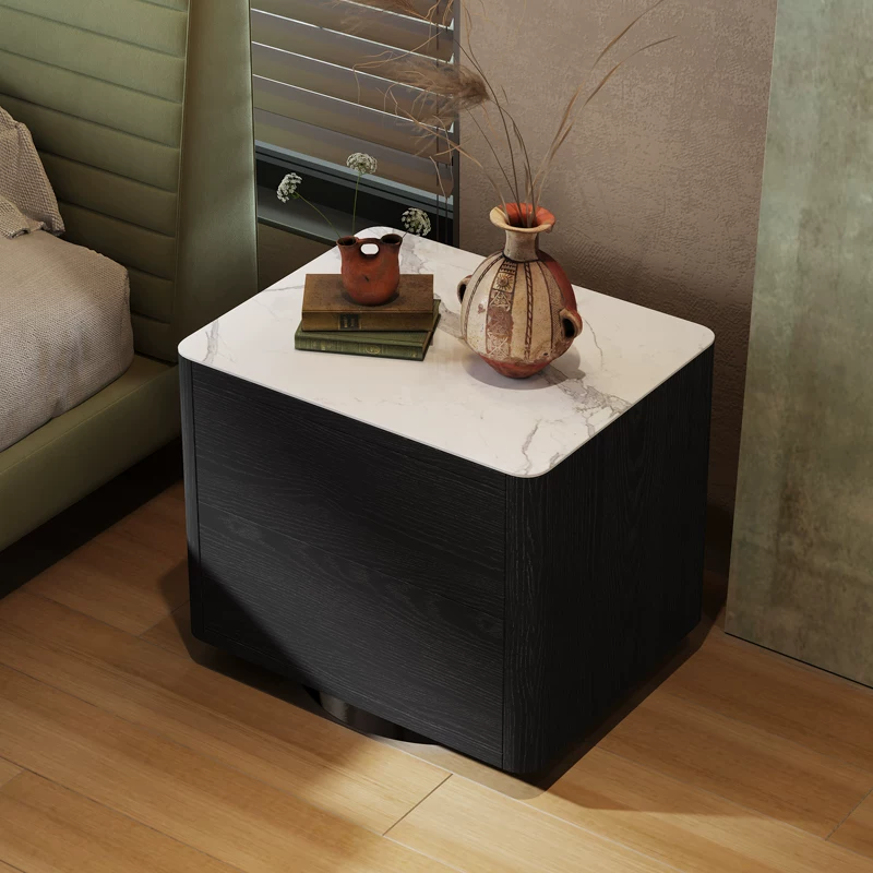 Black Wood Veneer Nightstand