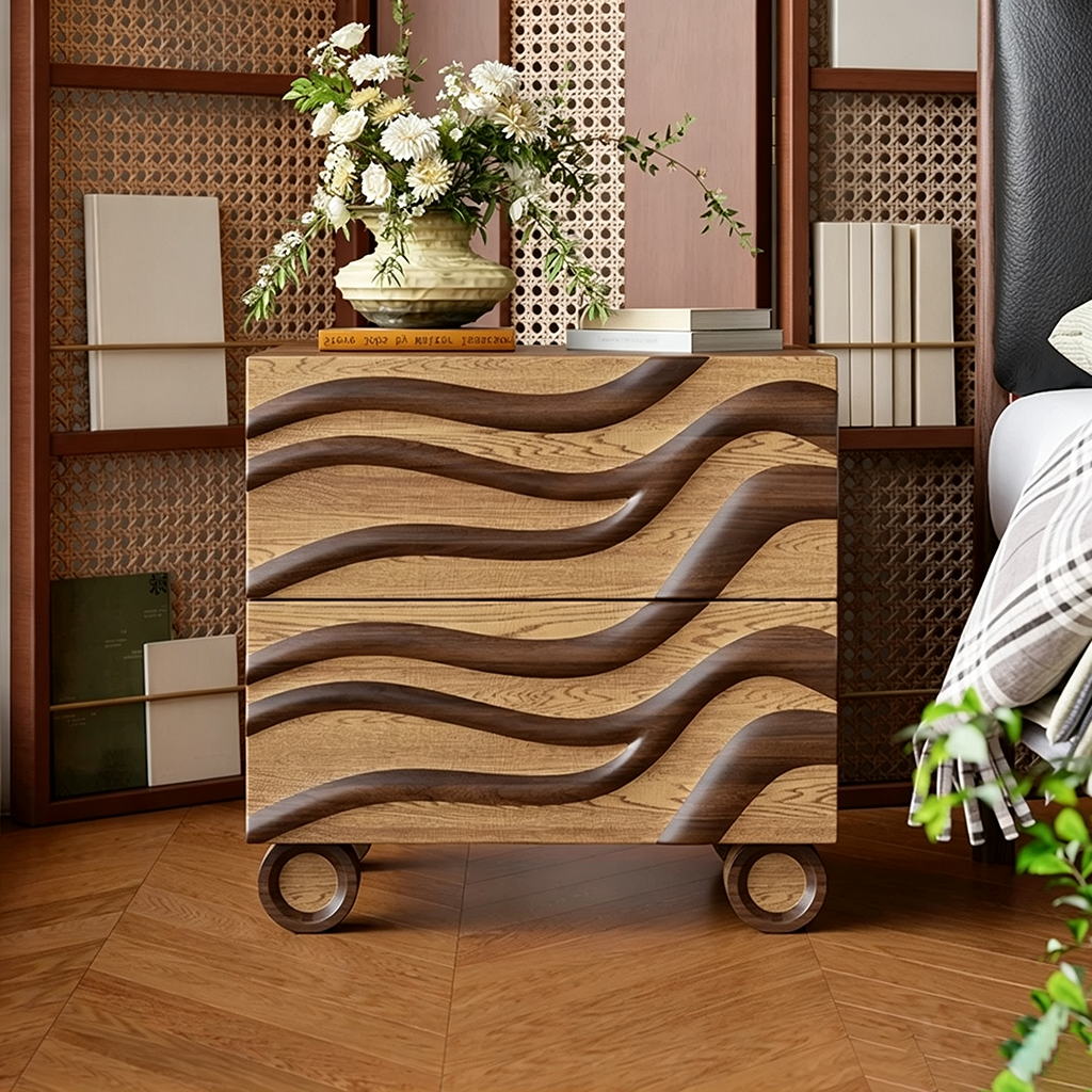 Wavy Solid Wood Nightstand