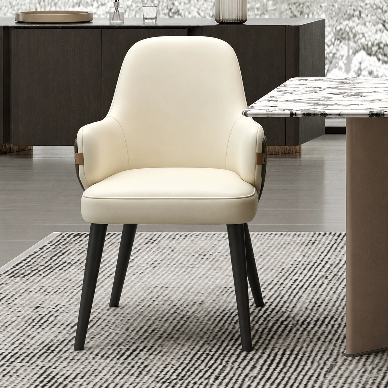 Leather Dining Chair with Armrests