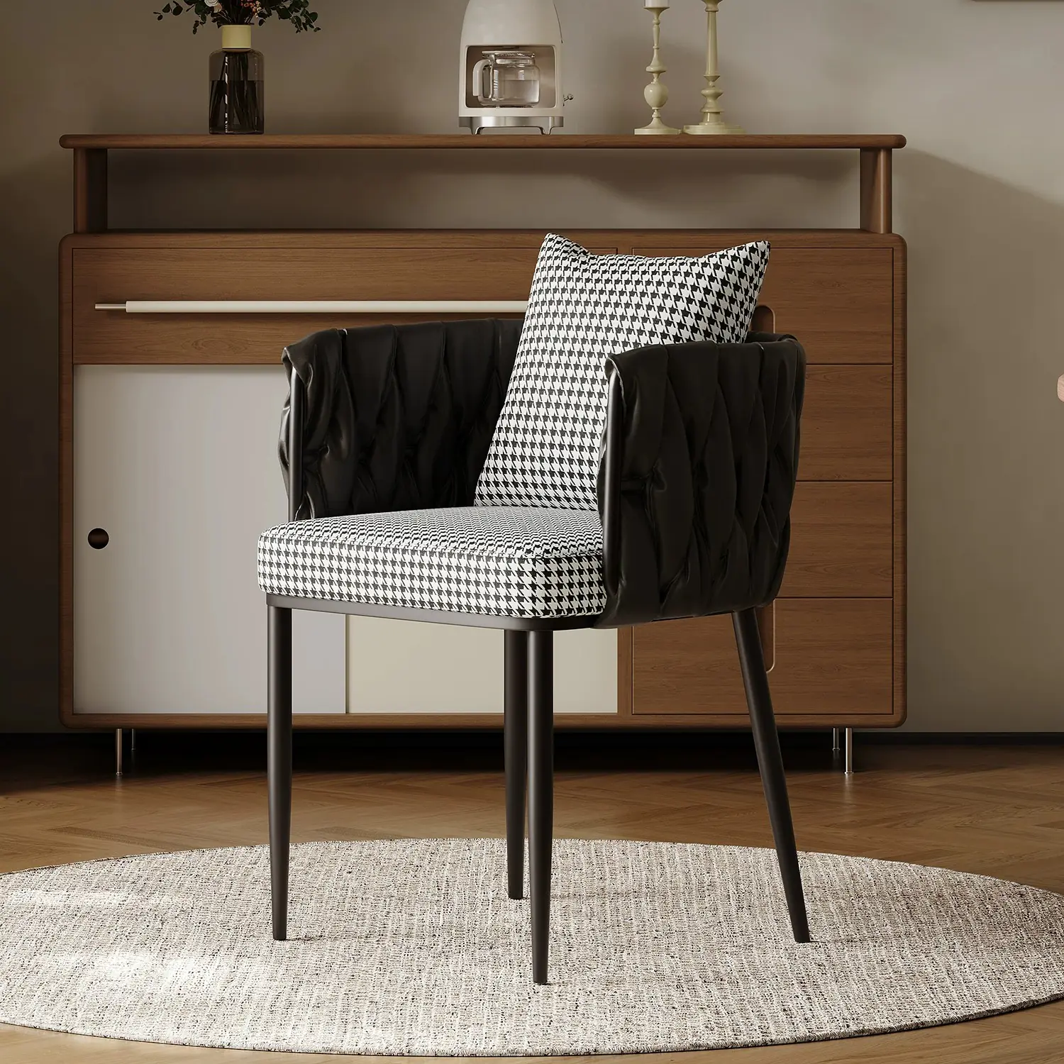 Iron Frame Woven Back Dining Chair