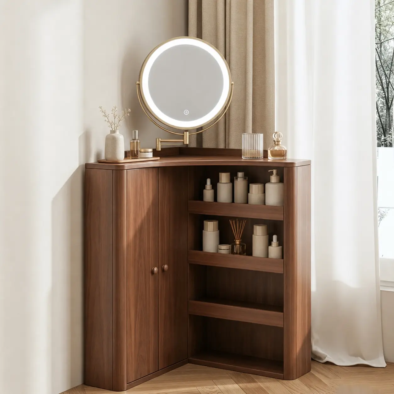 Corner Vanity with Integrated Mirror