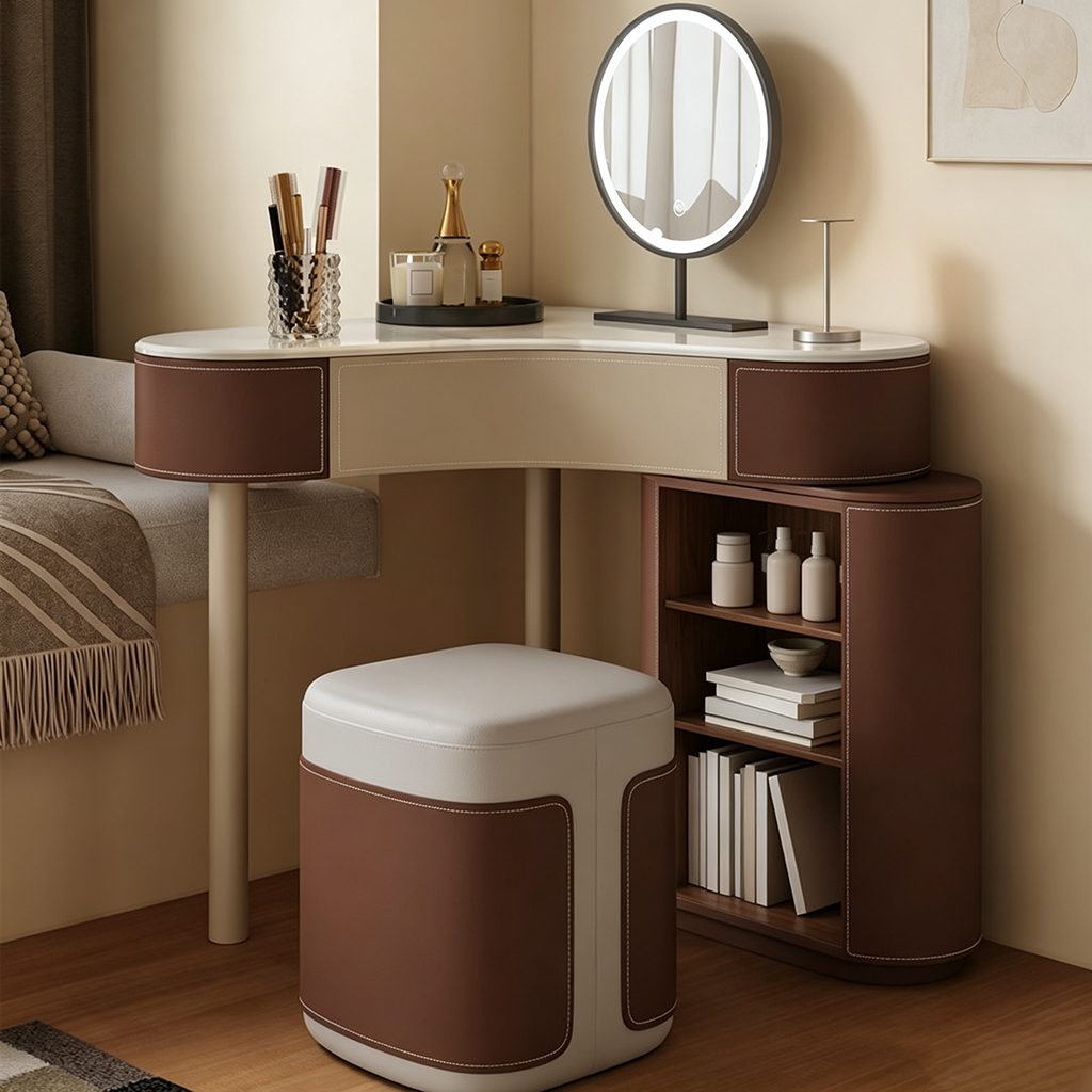 Saddle Leather Corner Vanity