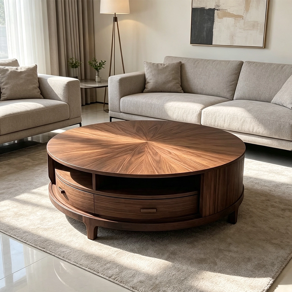 Round Solid Wood Storage Coffee Table