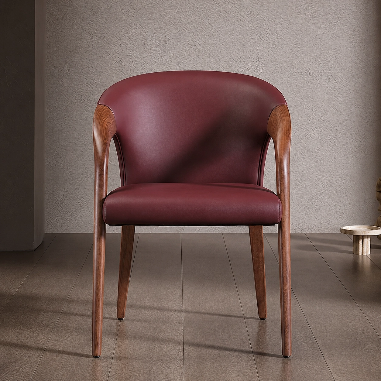 Classic Curved Wooden Leather Chair
