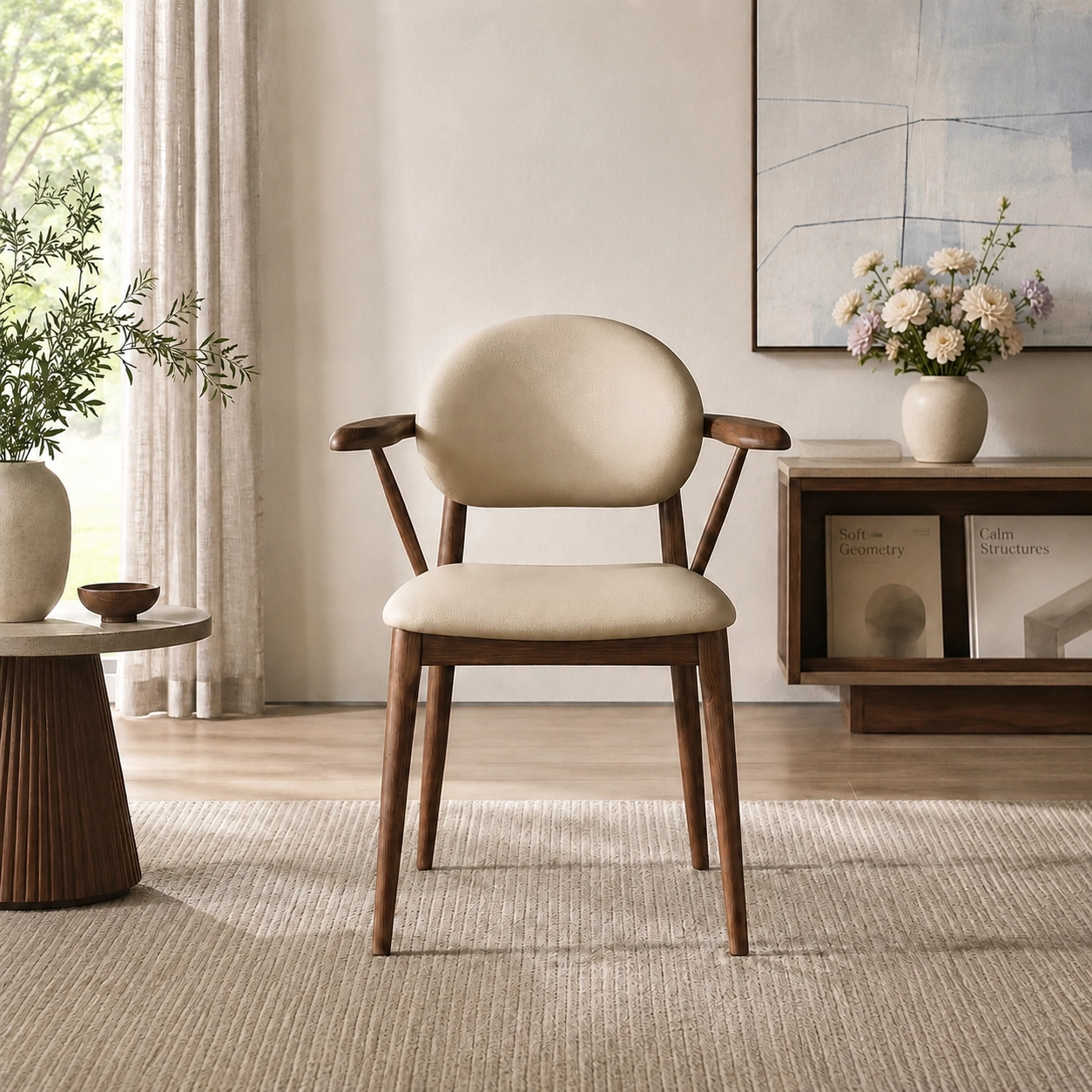 Rounded Back Upholstered Dining Chair