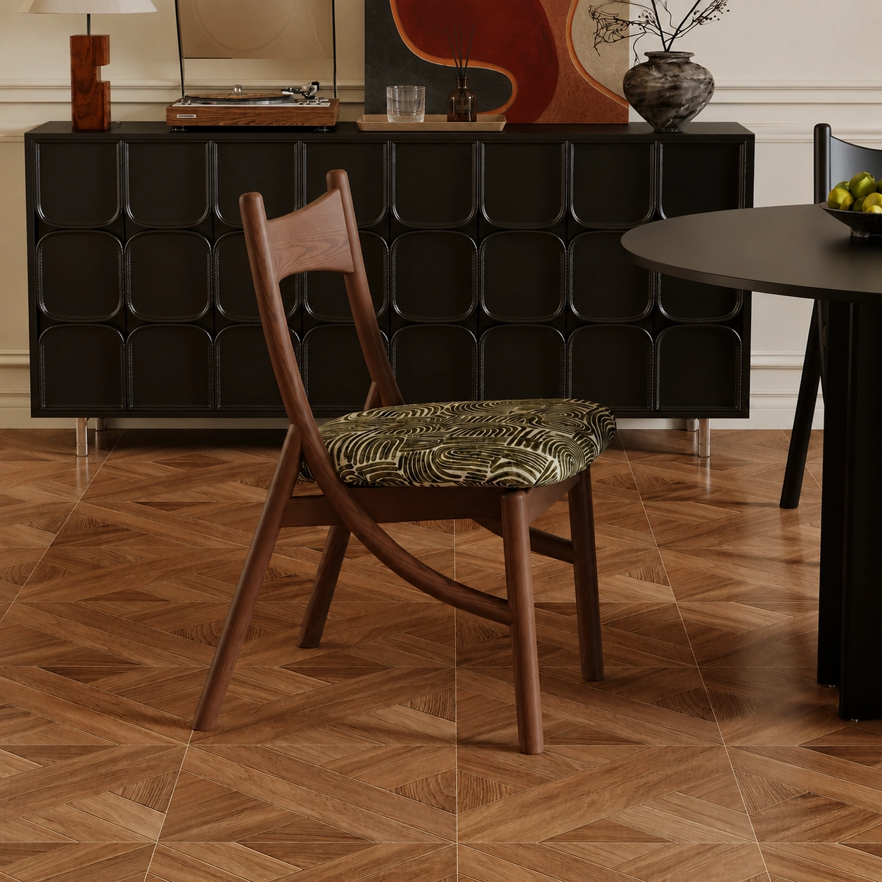 Cat Ear Upholstered Wood Chair