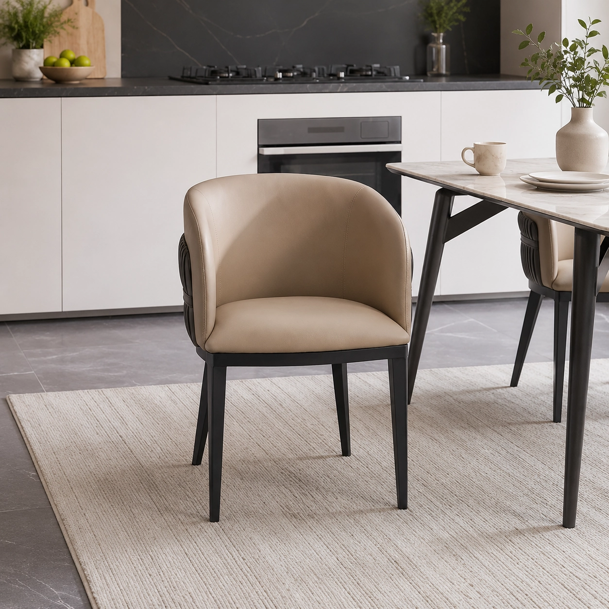 Curved Leather Dining Chair