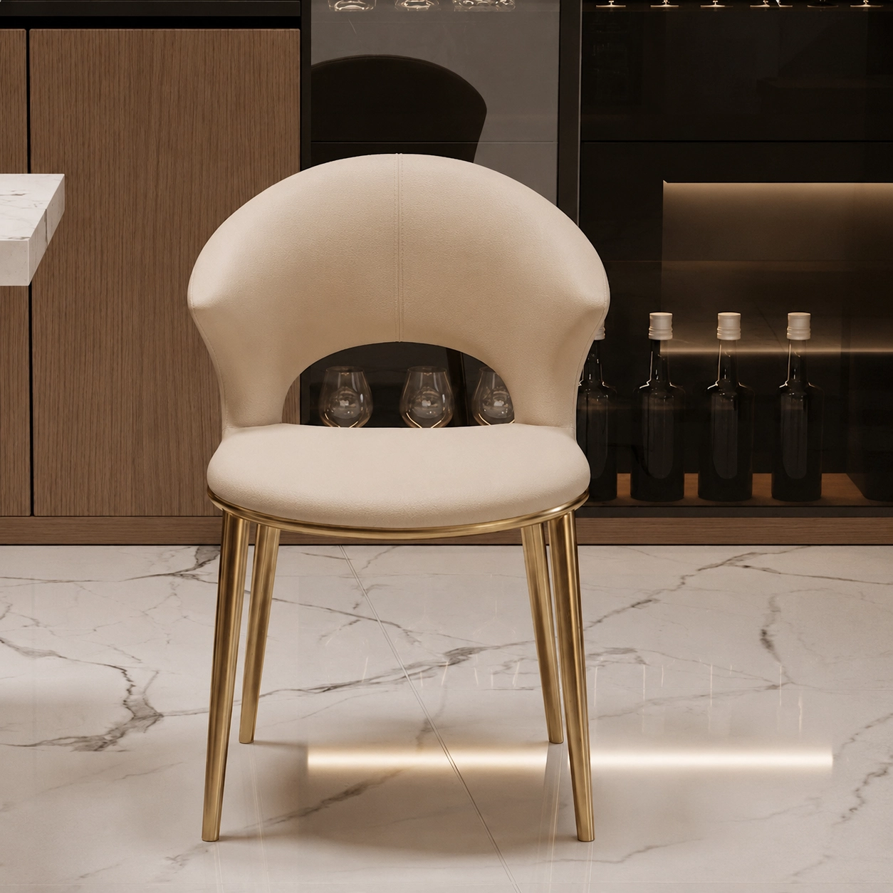 Leather & Steel Openwork Dining Chair