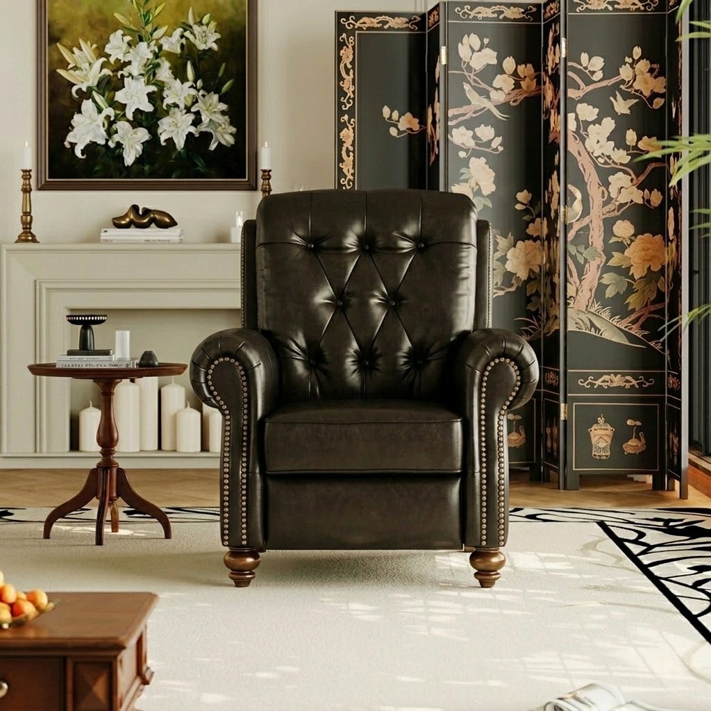 Dark Brown Tufted Leather Sofa