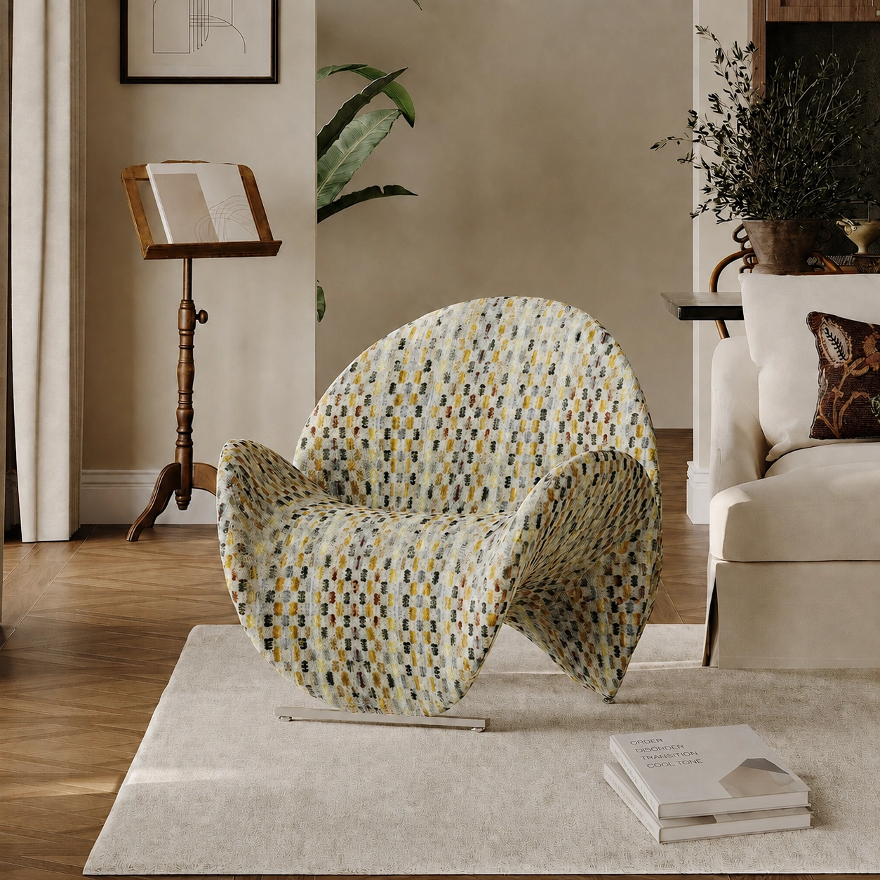 Minimalist Modern Fabric Upholstered Ribbon Armchair