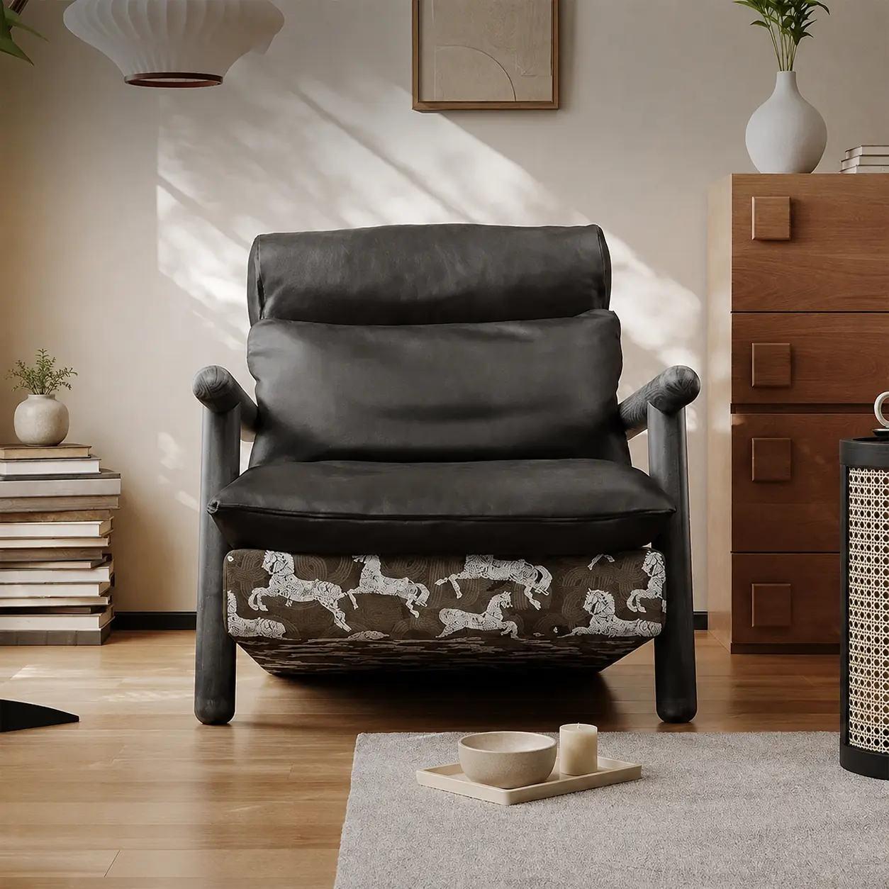 Sculptural Genuine Leather Lounge Chair