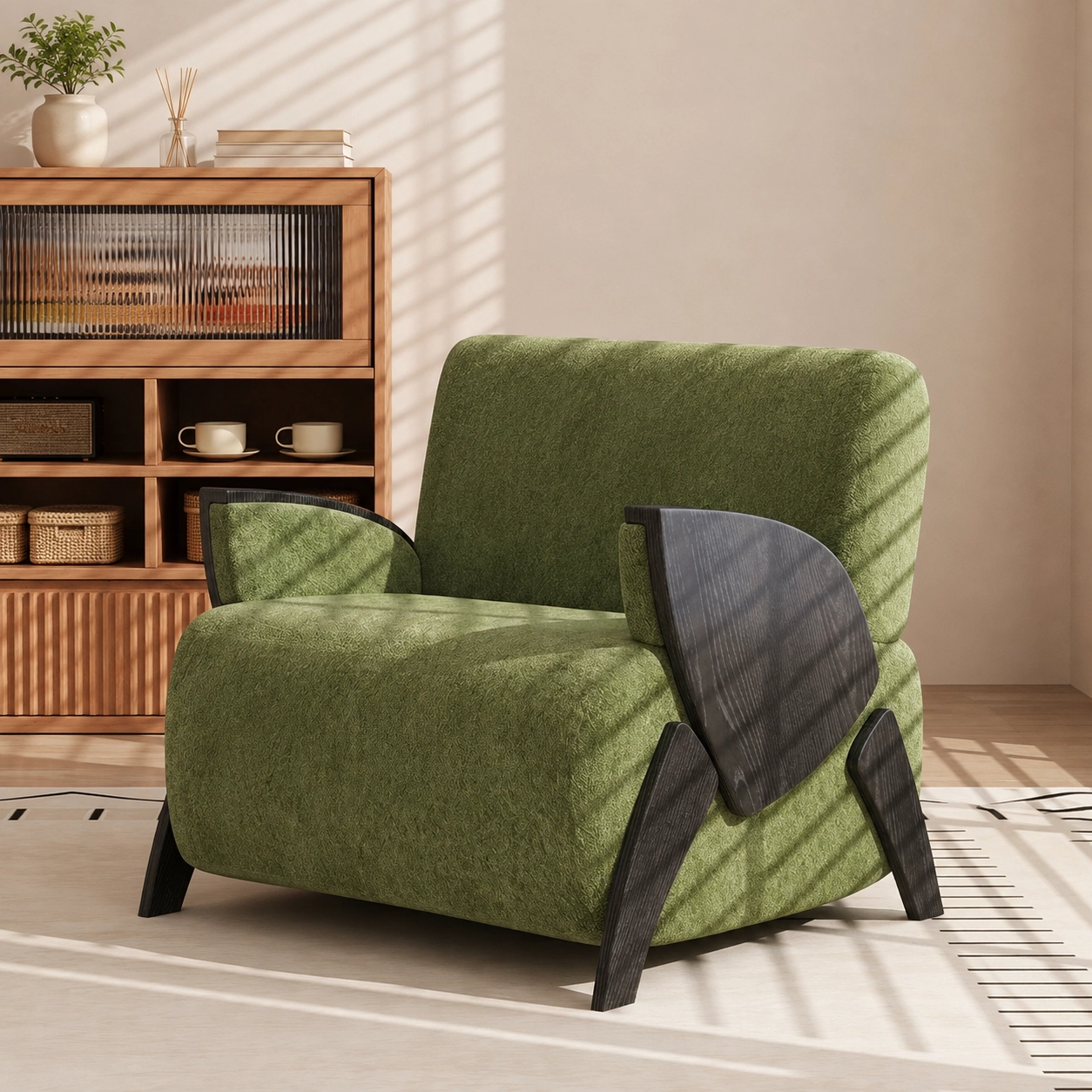 Ash Wood Chenille Armchair