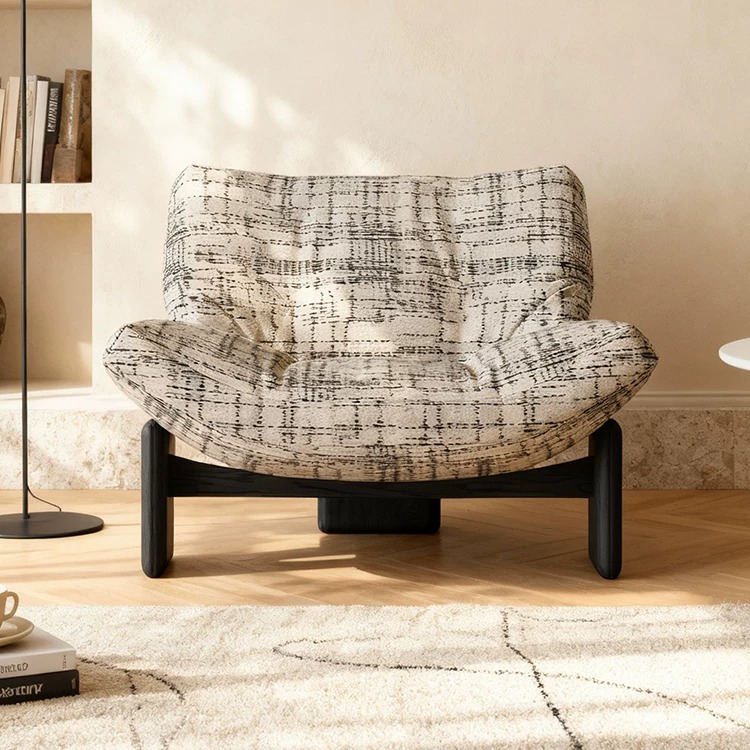 Minimalist Sculptural Fabric Lounge Chair with Irregular Design