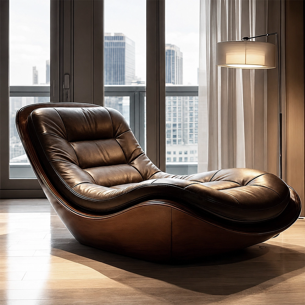 Italian Leather Chaise Lounge