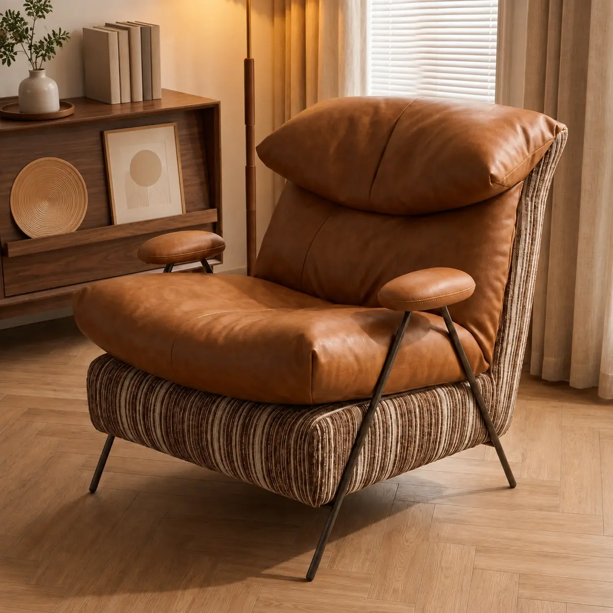 Mid-Century Wood Frame Lounge Chair