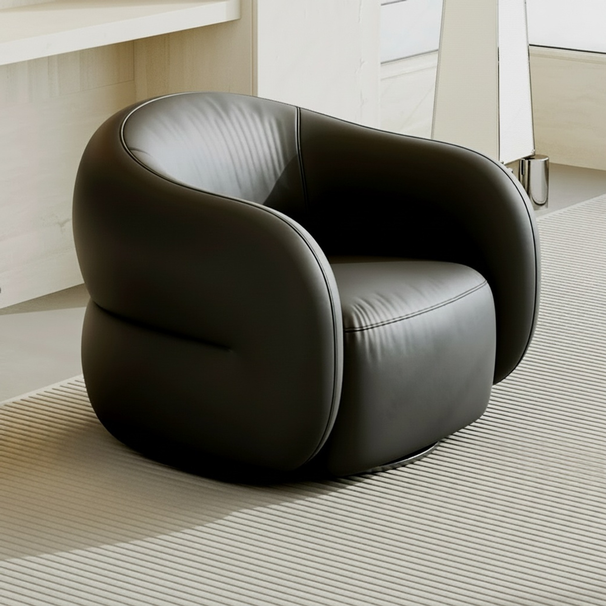 Minimalist Leather Lounge Chair with Solid Wood Frame